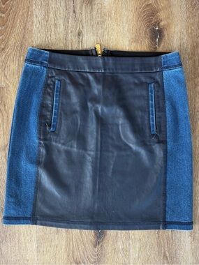 Boss Orange Women Denim x Faux Leather Mini Skirt Size: EUR36/US4| Fall, Classic